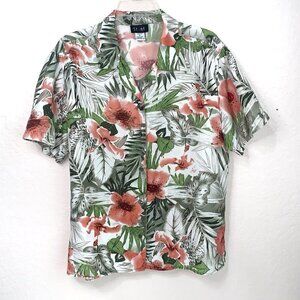 Stunt‎ Floral Camp Shirt Womens XL Silk Button Up Side Slits Hibiscus Tropical